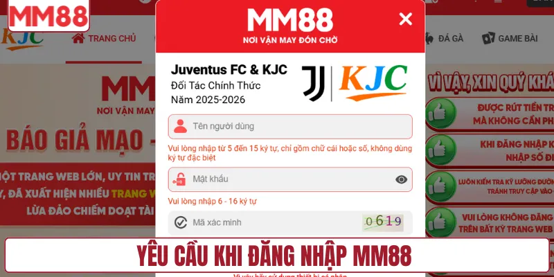 Yêu cầu khi đăng nhập MM88